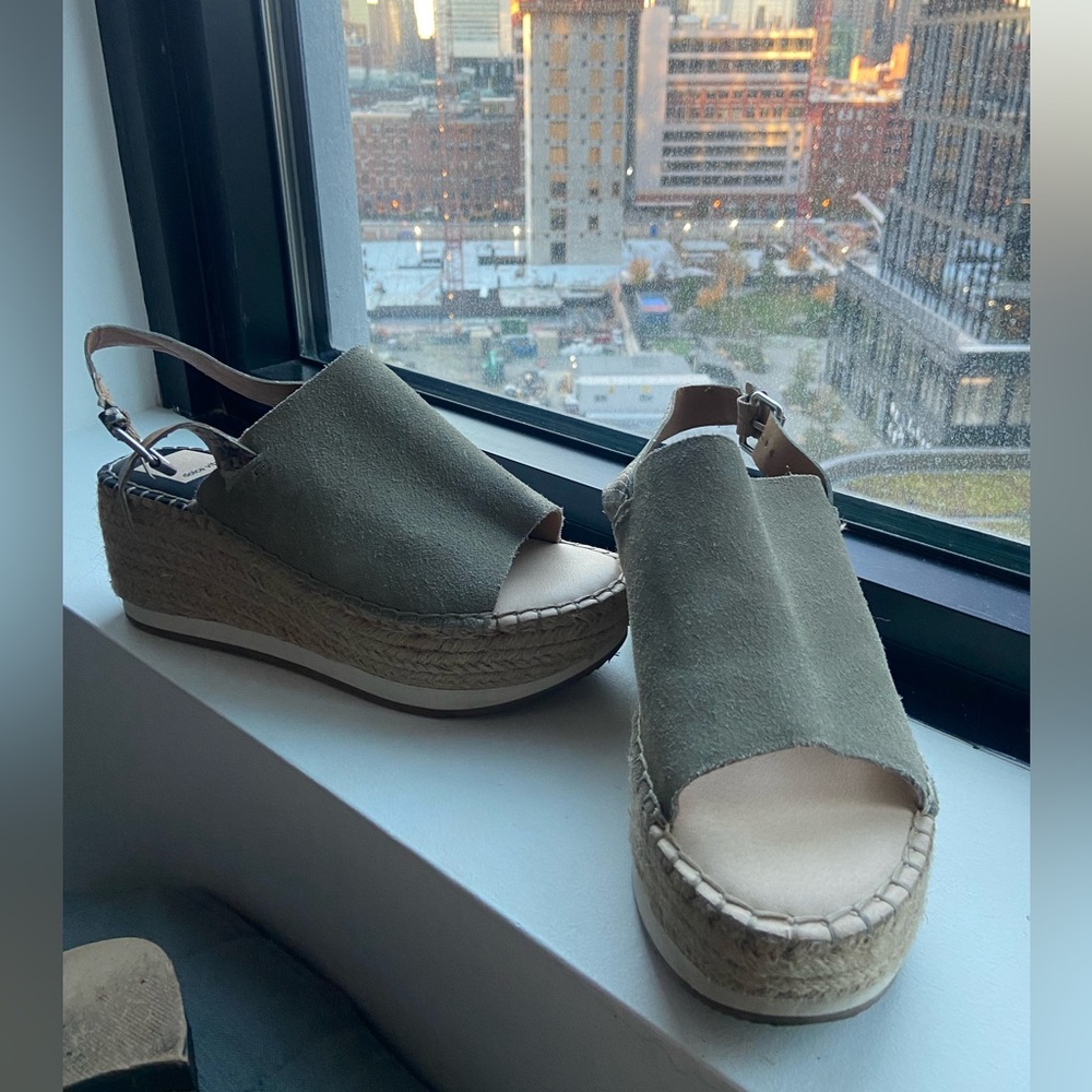 Worn once dolce vita espadrille wedge with croc print strap green suede